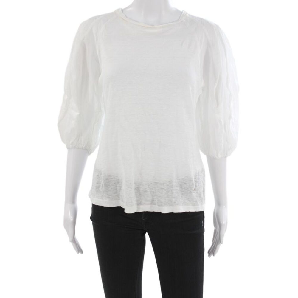 Zimmermann Womens Basic White Linen 3/4 Sleeve Blouse Designer Size 0